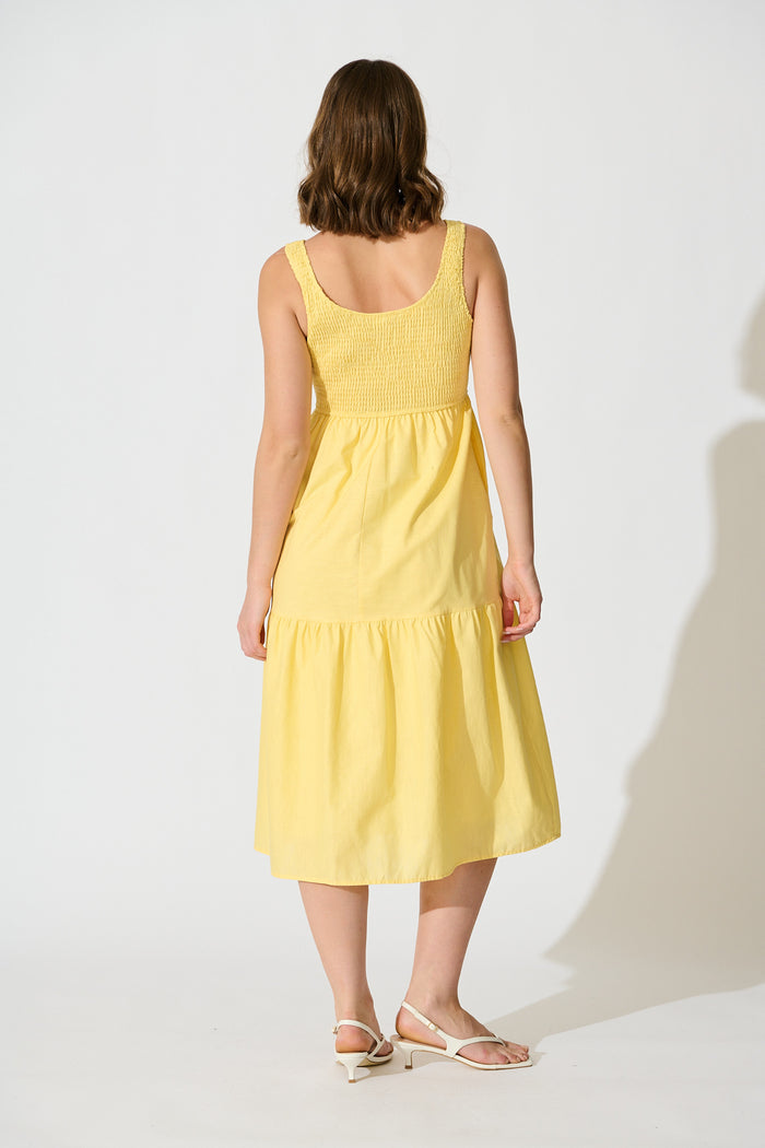 Caribbean Midi Dress In Butter Yellow Cotton Linen back