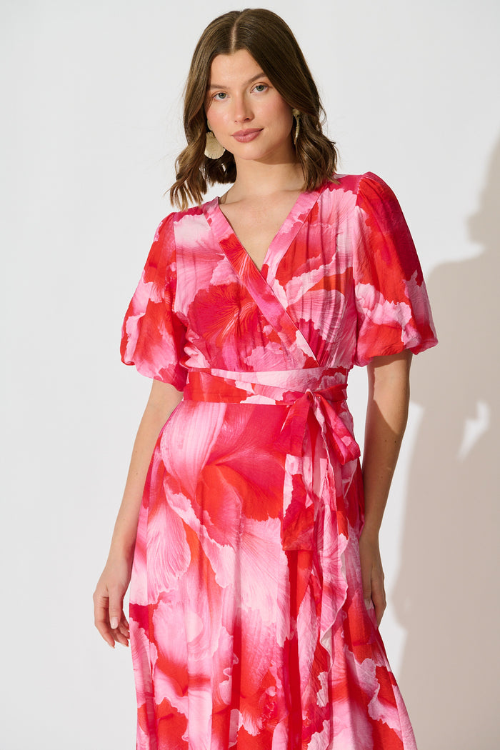 Lois Maxi Dress in Pink Watercolour Floral front