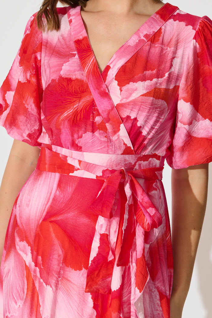 Lois Maxi Dress in Pink Watercolour Floral detail