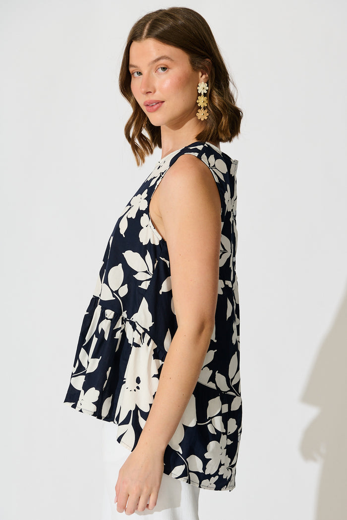Blooming Top in Navy Floral Cotton Poplin side