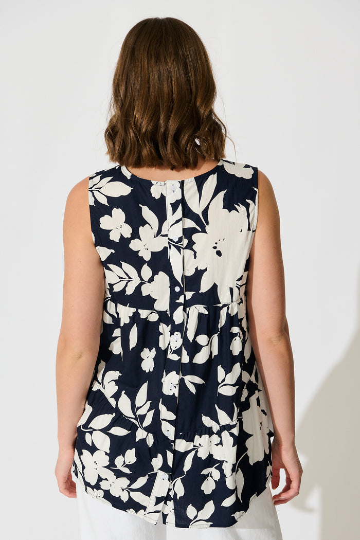 Blooming Top in Navy Floral Cotton Poplin back