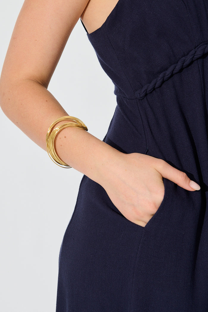 Yola Open Bangle in Gold on model close up