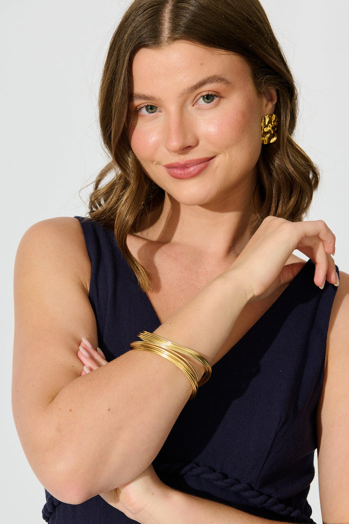 Yola Open Bangle in Gold on model front