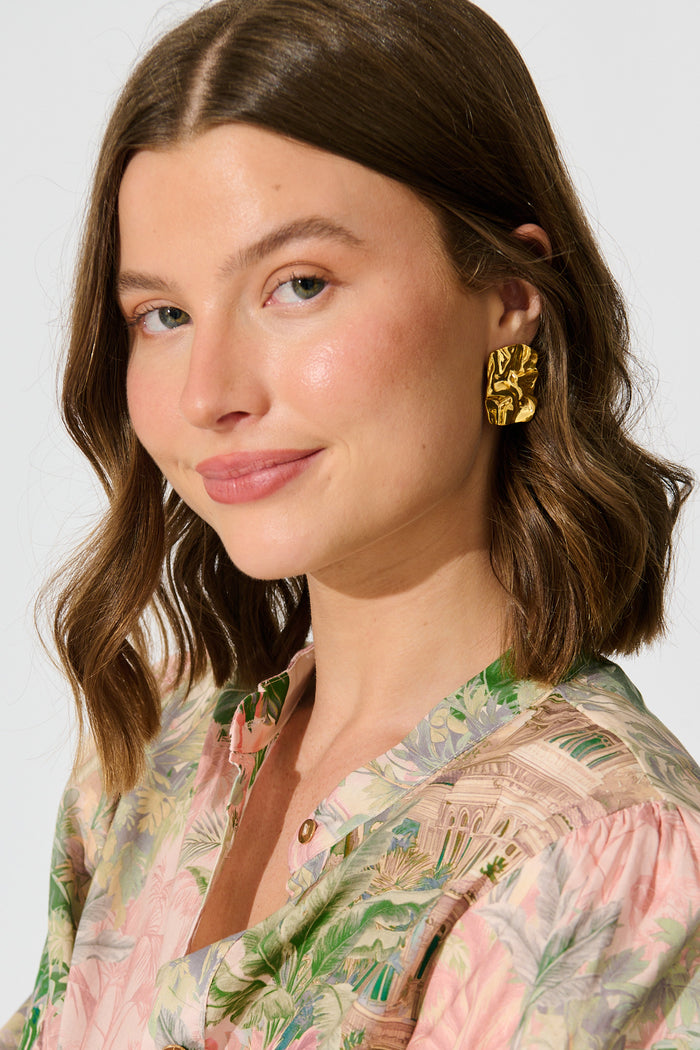 Lola Stud Earrings in Gold on model side