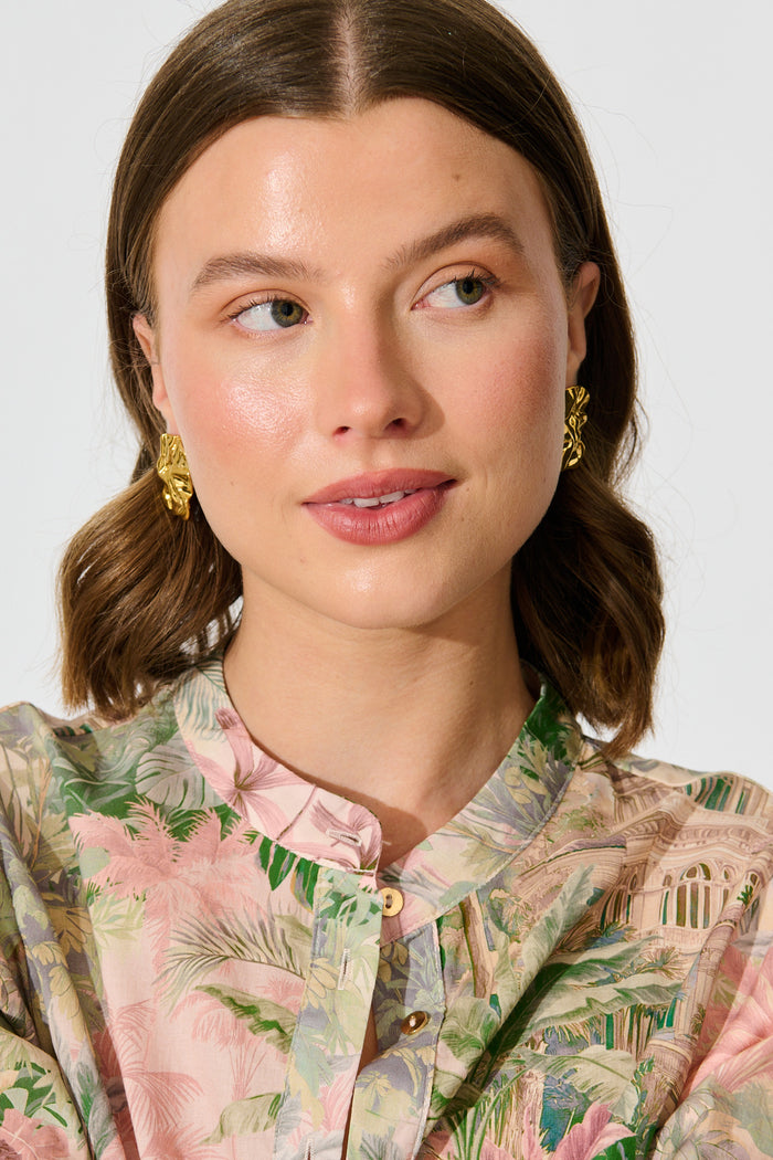 Lola Stud Earrings in Gold on model front