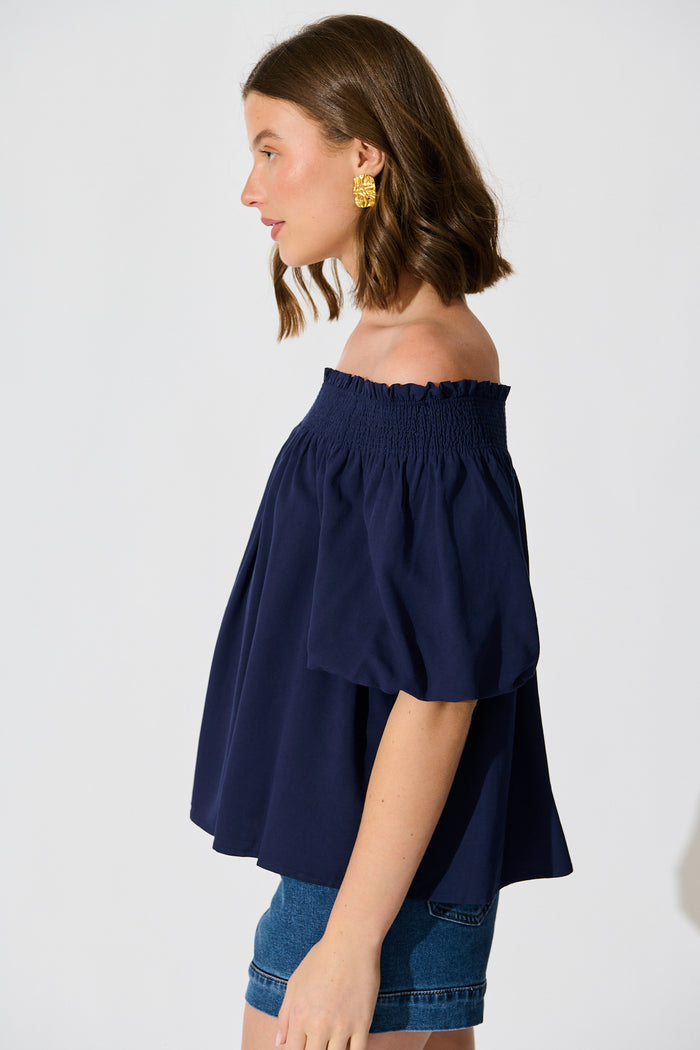 Marina Off Shoulder Top in Navy side