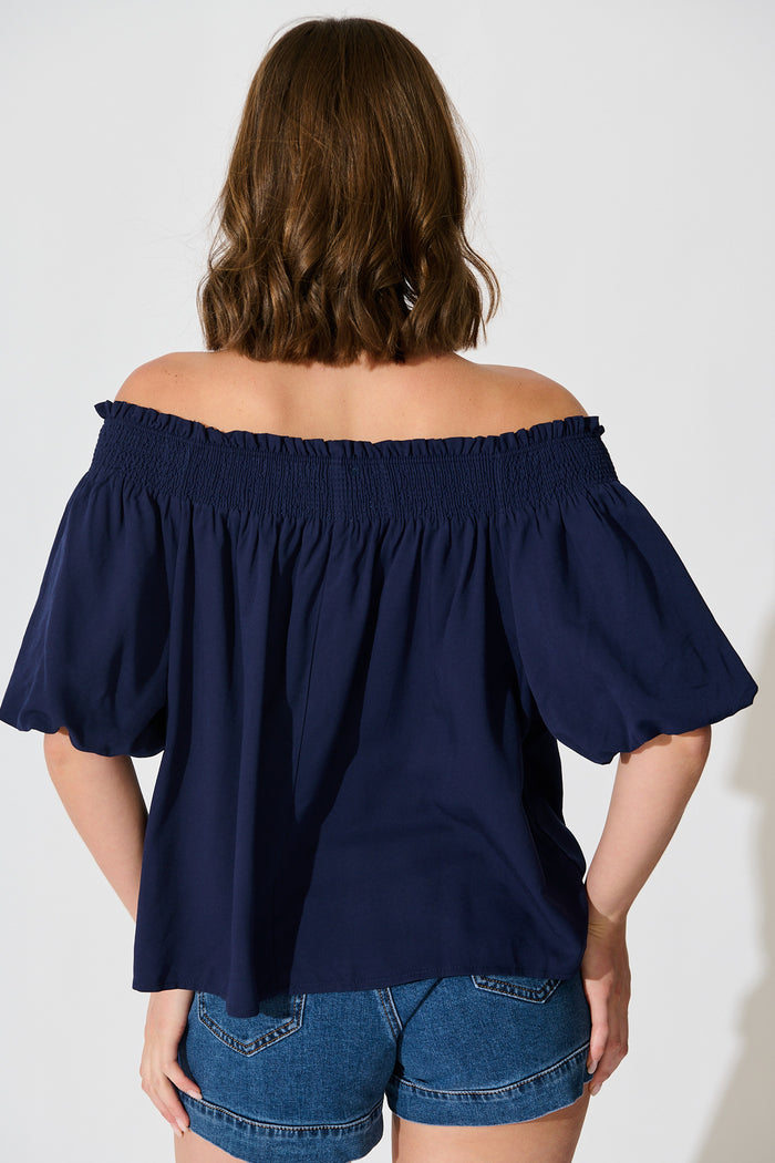 Marina Off Shoulder Top in Navy back