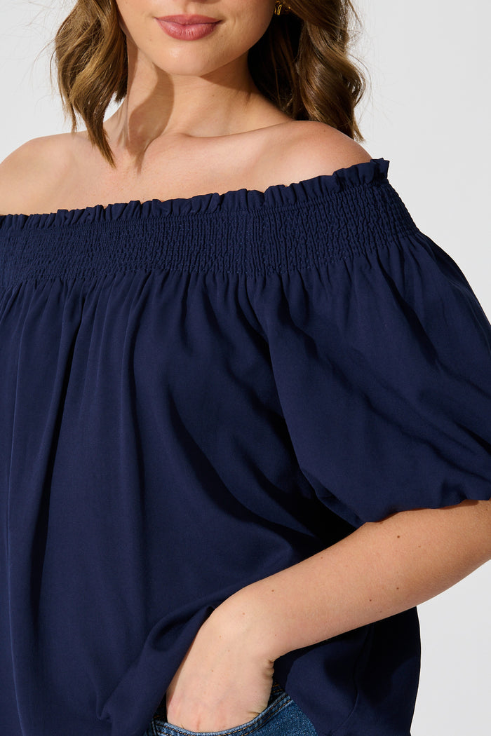 Marina Off Shoulder Top in Navy detail