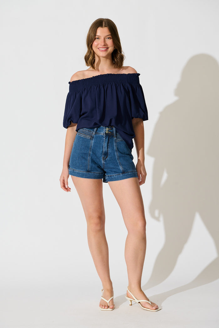 Marina Off Shoulder Top in Navy full length