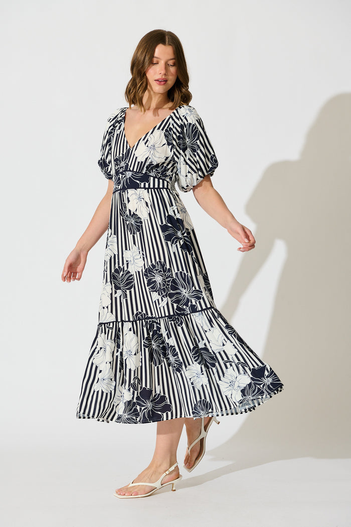 Sailaway Midi Dress in Navy Stripe Floral side