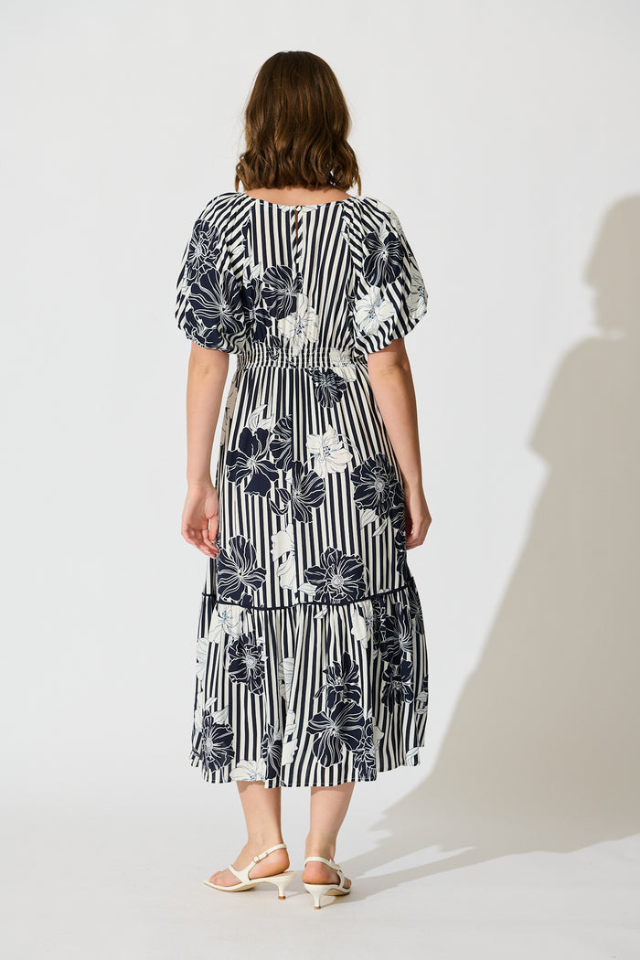 Sailaway Midi Dress in Navy Stripe Floral back