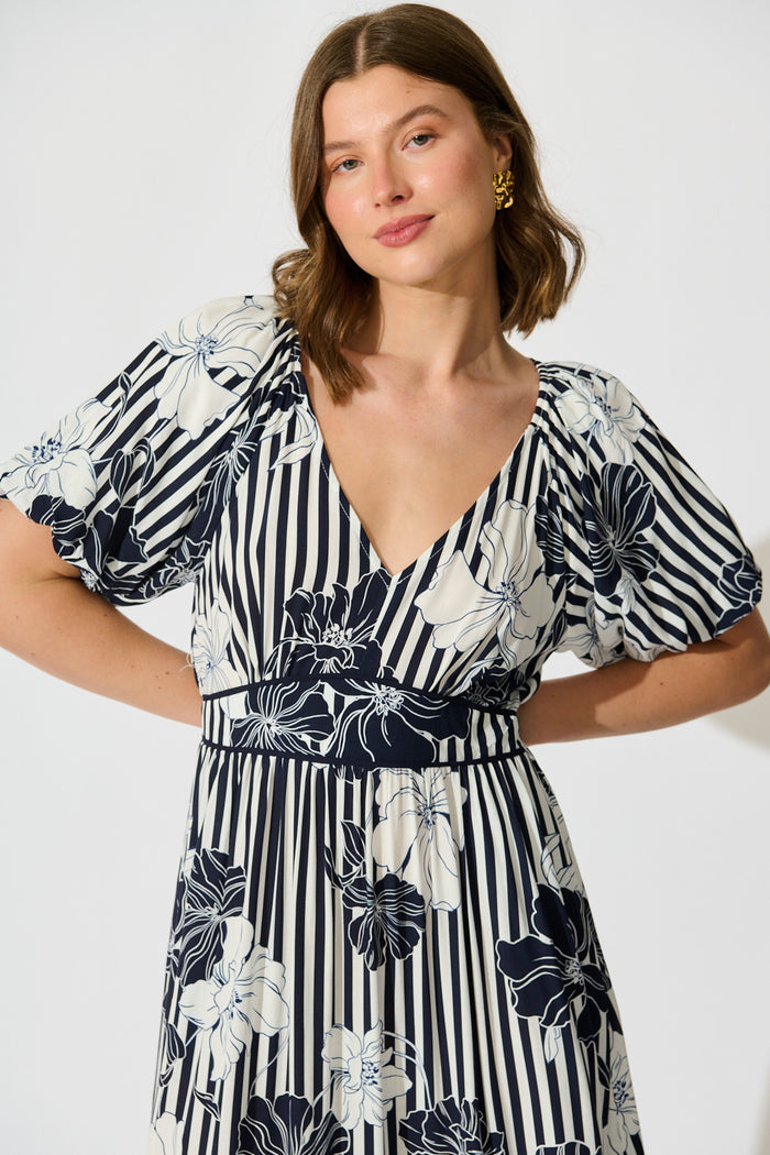 Sailaway Midi Dress in Navy Stripe Floral front