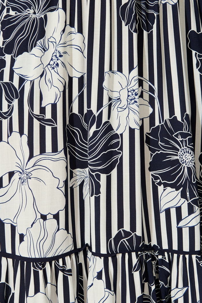 Sailaway Midi Dress in Navy Stripe Floral fabric