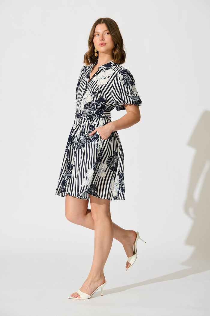 Coastal Charm Shirt Dress in Navy Stripe Floral side