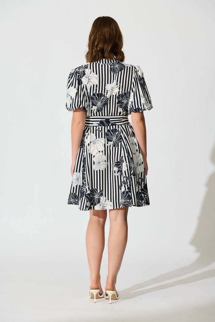 Coastal Charm Shirt Dress in Navy Stripe Floral back