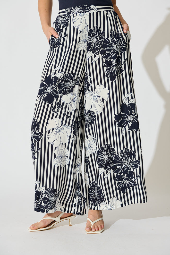 Sailbloom Pant in Navy Stripe Floral front