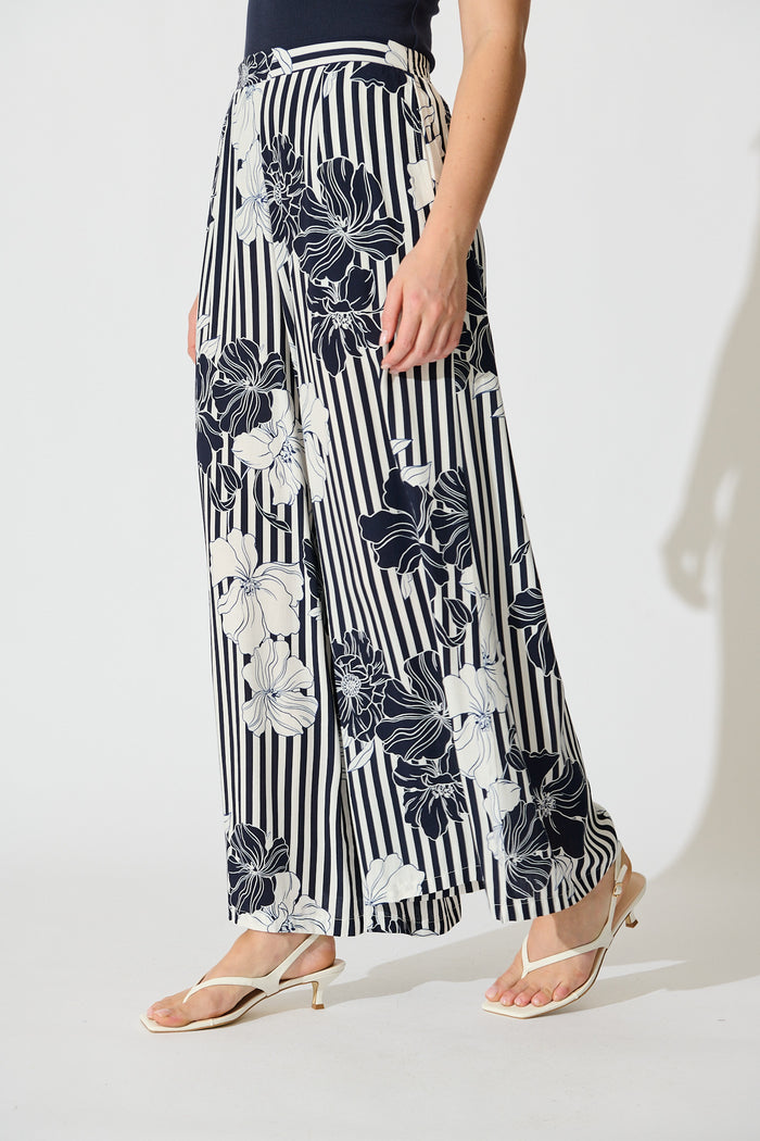 Sailbloom Pant in Navy Stripe Floral side