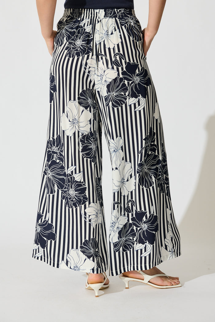 Sailbloom Pant in Navy Stripe Floral back