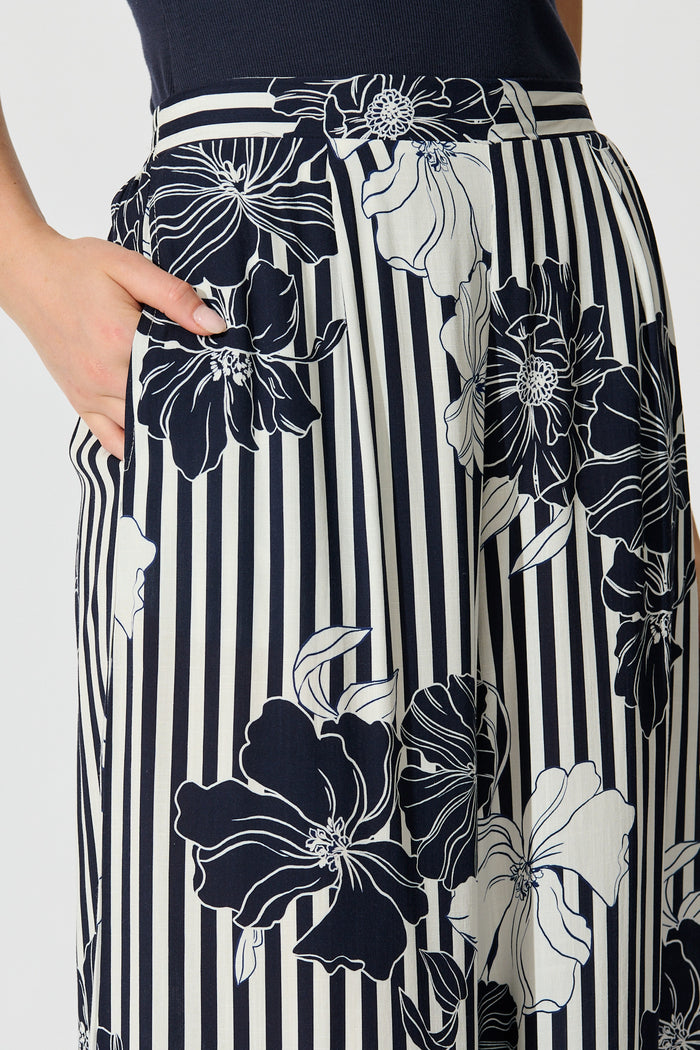 Sailbloom Pant in Navy Stripe Floral detail