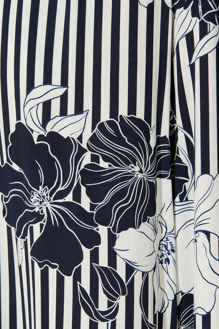 Sailbloom Pant in Navy Stripe Floral fabric