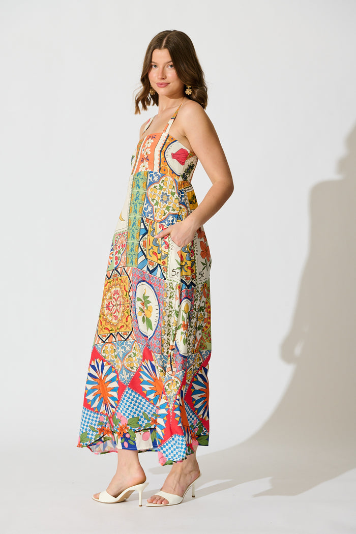 Mosaic Bloom Maxi Sundress in Multi Tile Print side