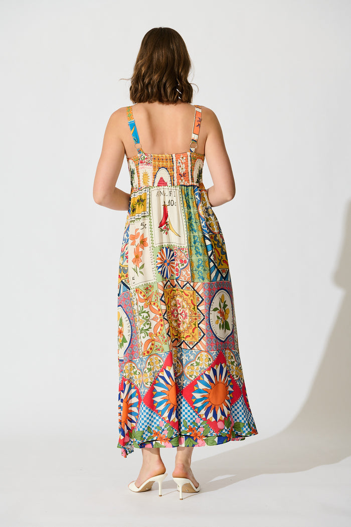 Mosaic Bloom Maxi Sundress in Multi Tile Print back
