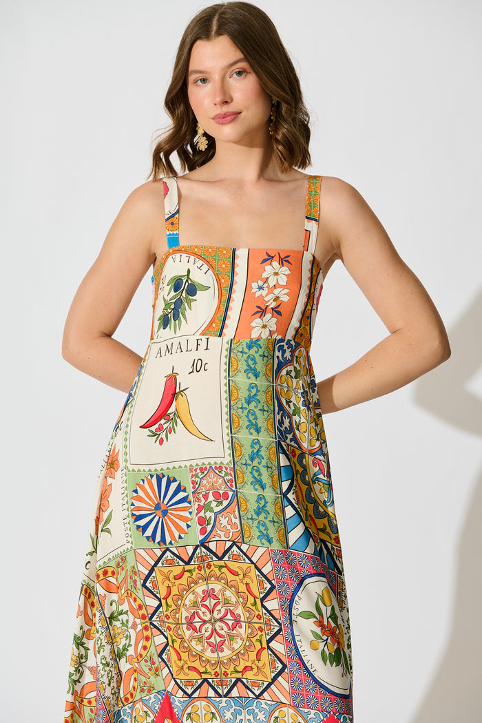 Mosaic Bloom Maxi Sundress in Multi Tile Print front