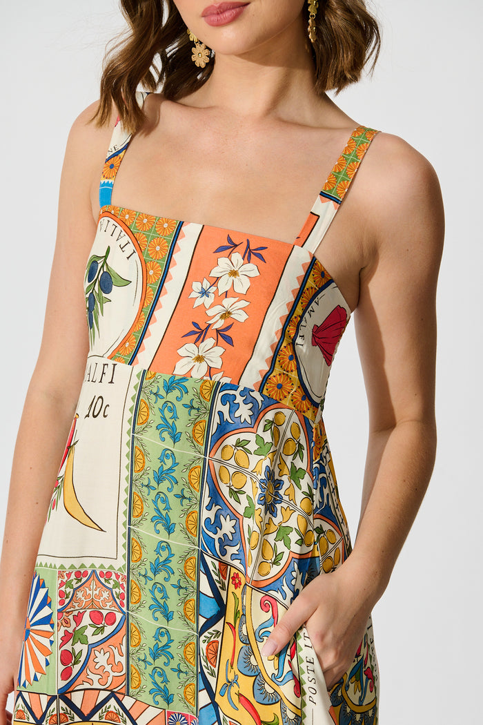 Mosaic Bloom Maxi Sundress in Multi Tile Print detail