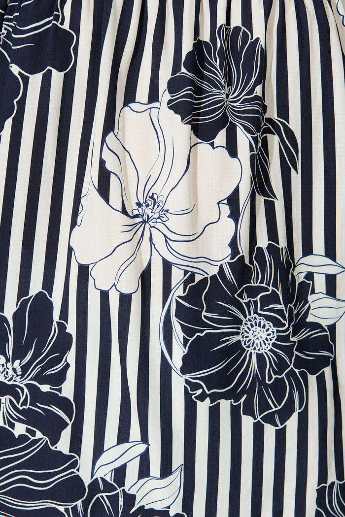 Marina Off Shoulder Top in Navy Stripe Floral fabric
