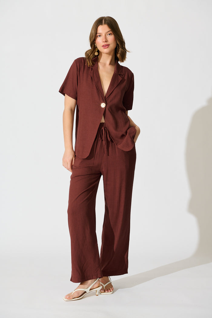 Natural Form Pant in Chocolate Cotton Linen full length set