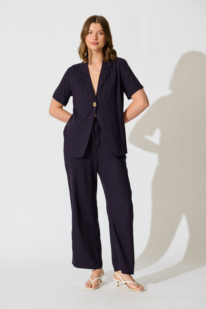 Natural Form Pant in Navy Cotton Linen full length