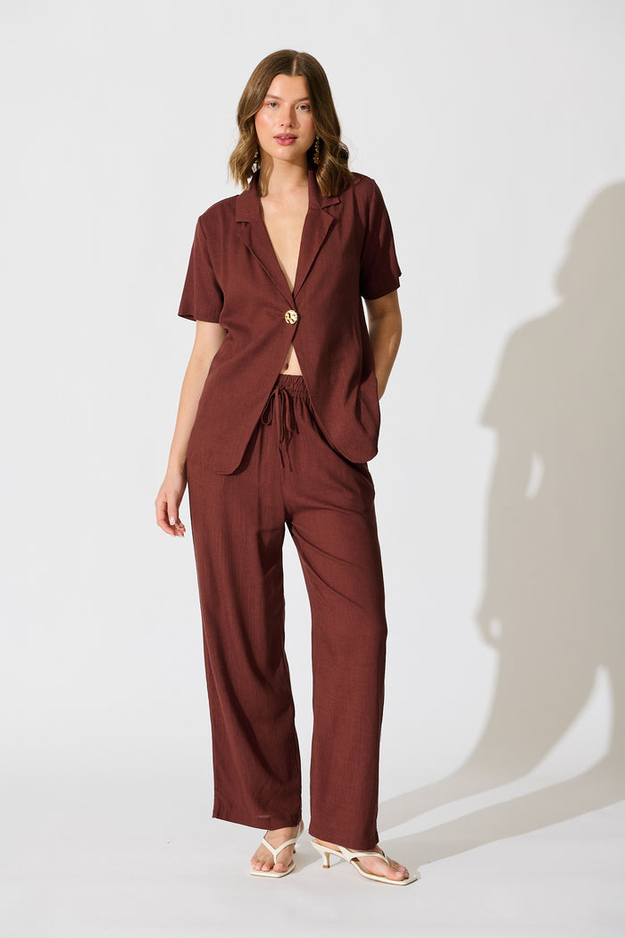 Soft Structure Top In Chocolate Linen full length set