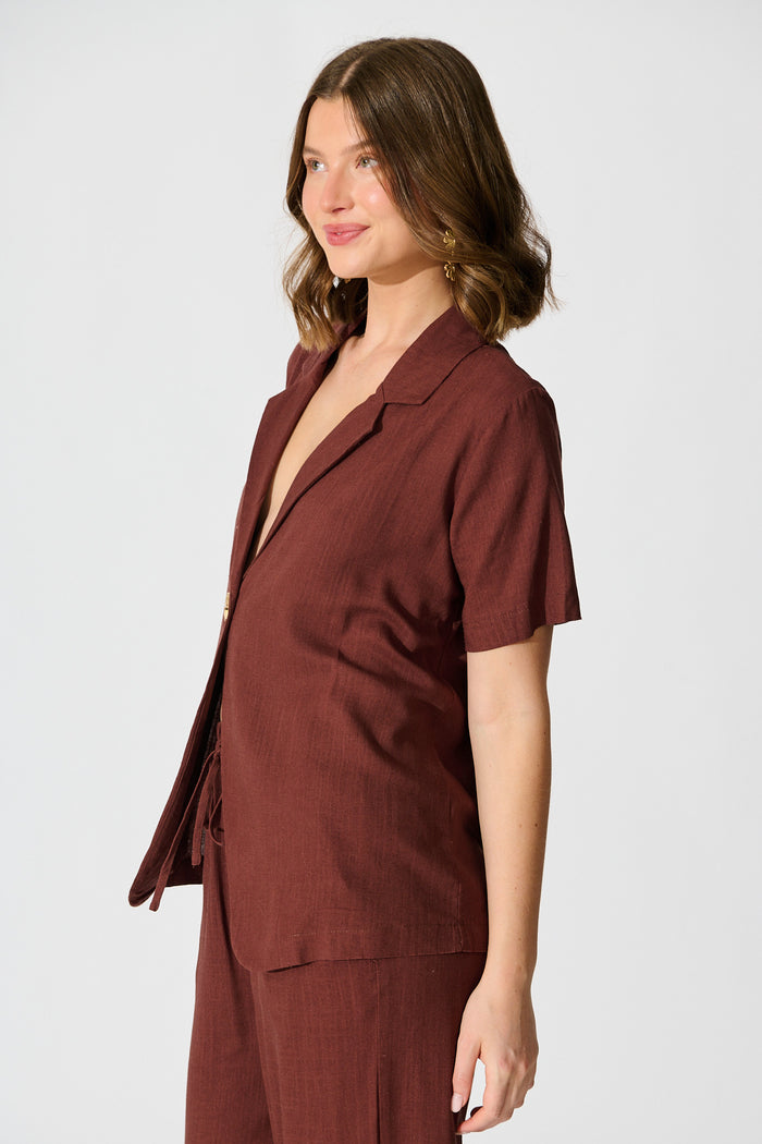 Soft Structure Top In Chocolate Linen side