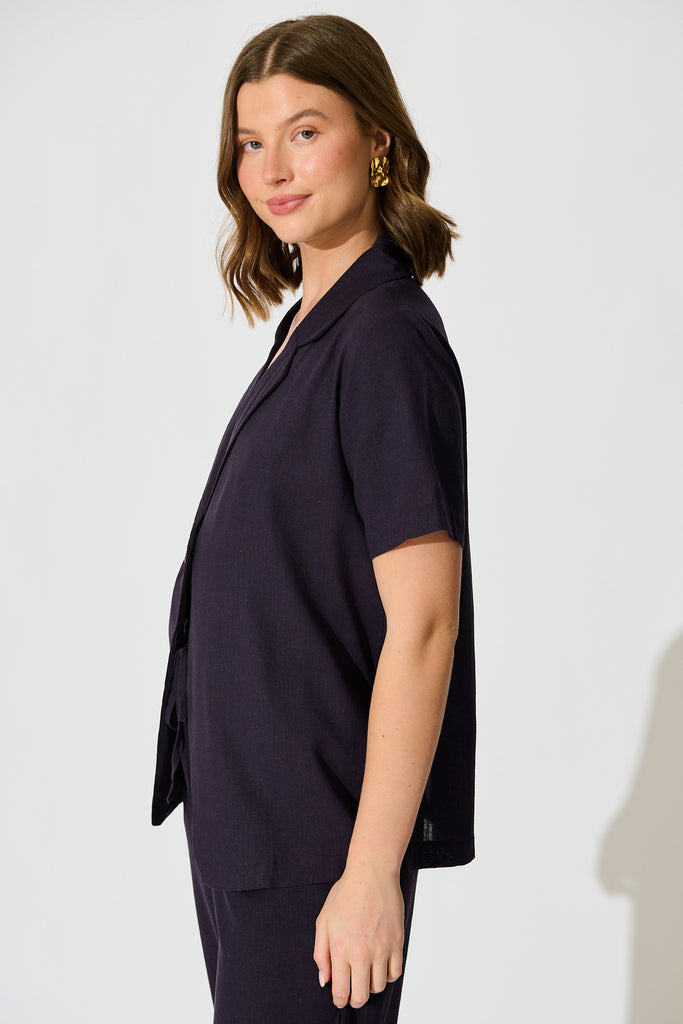 Soft Structure Top In Navy Cotton Linen side