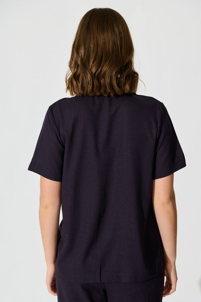 Soft Structure Top In Navy Cotton Linen back