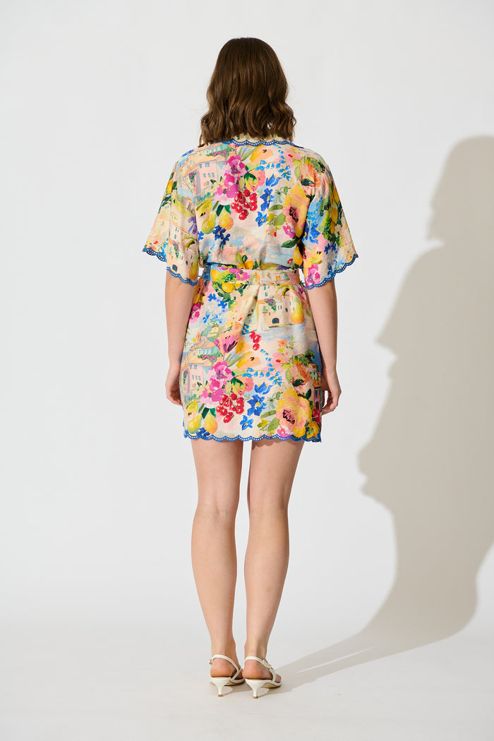 Miela Shirt Dress in Multi Floral with Navy Trim back