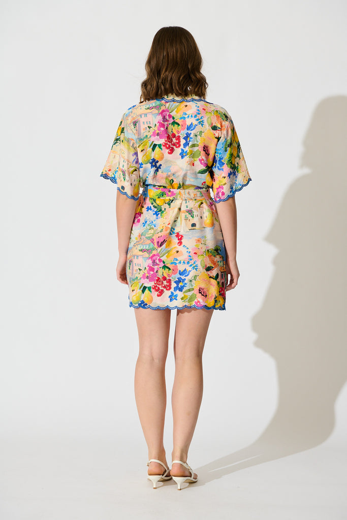 Miela Shirt Dress in Multi Floral with Navy Trim back