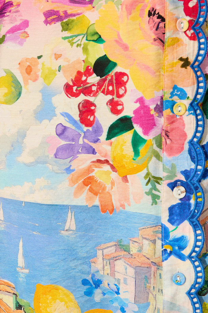 Miela Shirt Dress in Multi Floral with Navy Trim fabric