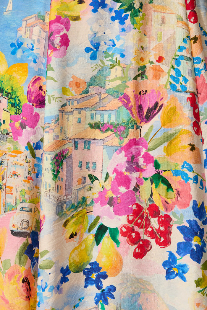 Tuscan Muse Midi Sundress in Multi Floral with Navy Trim fabric