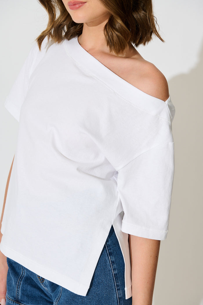 Aveda Off Shoulder T shirt in White detail