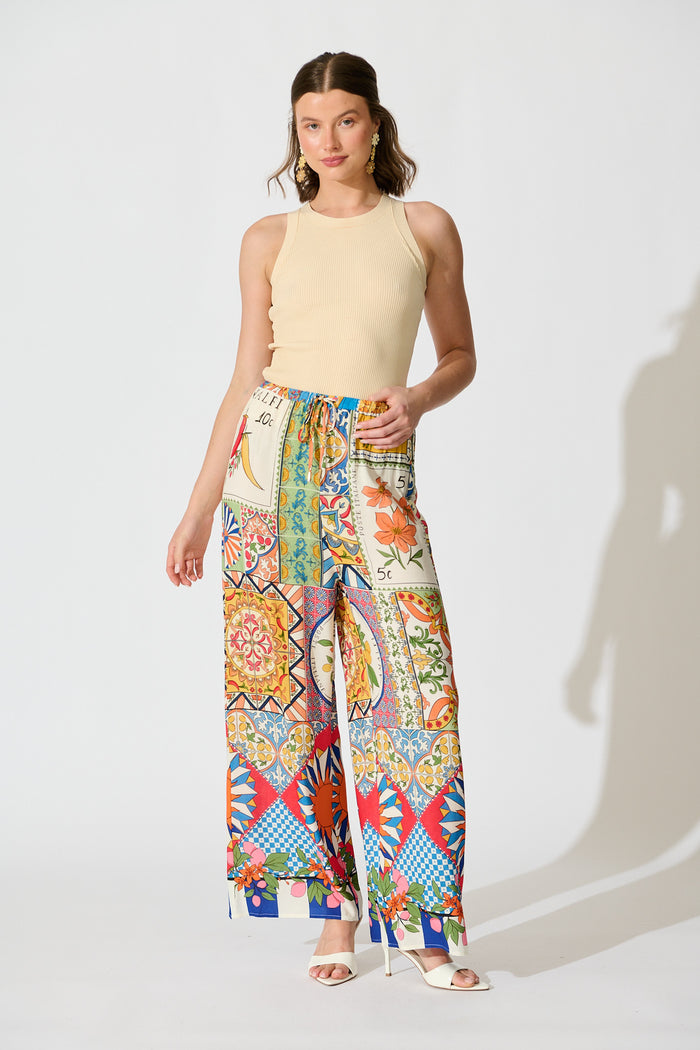 Moroccan Sunset Pant in Multi Tile Print full length