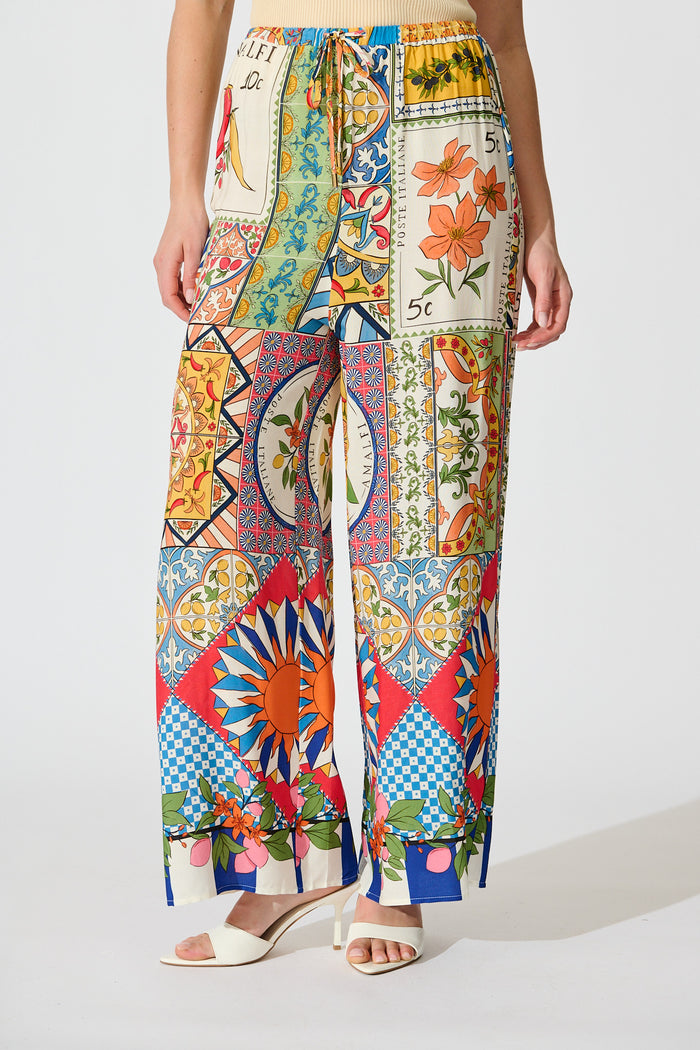 Moroccan Sunset Pant in Multi Tile Print front