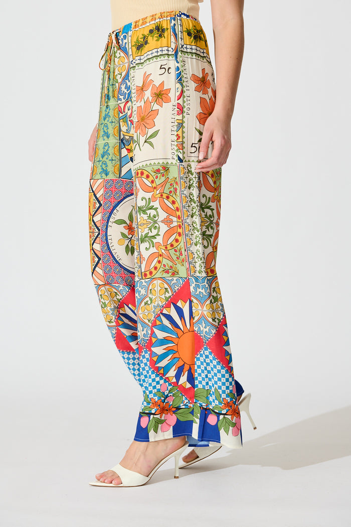 Moroccan Sunset Pant in Multi Tile Print side