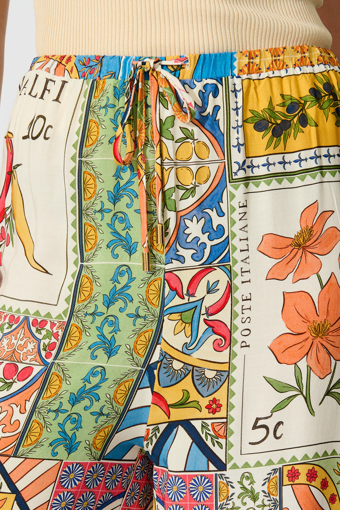 Moroccan Sunset Pant in Multi Tile Print detail