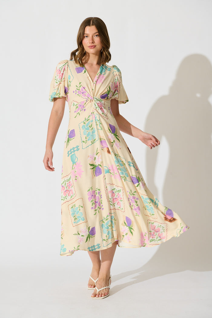 Seraphina Bloom Midi Dress in Multi Conversational Print full length