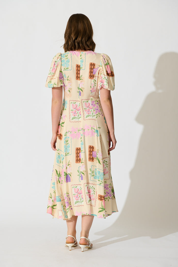 Seraphina Bloom Midi Dress in Multi Conversational Print back