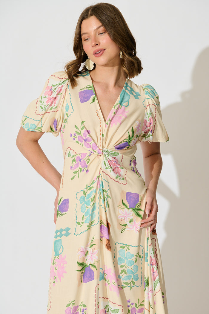 Seraphina Bloom Midi Dress in Multi Conversational Print front