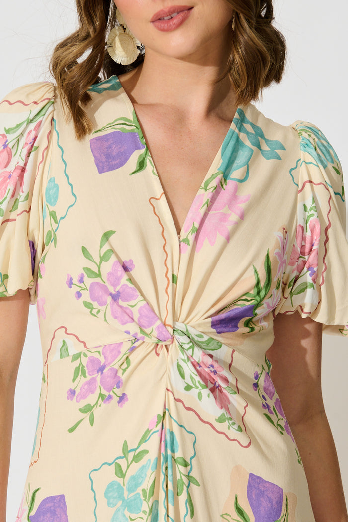 Seraphina Bloom Midi Dress in Multi Conversational Print detail
