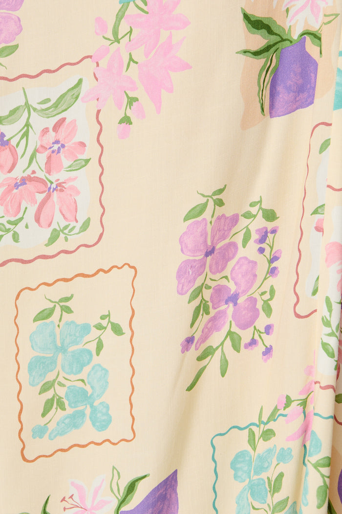 Seraphina Bloom Midi Dress in Multi Conversational Print fabric