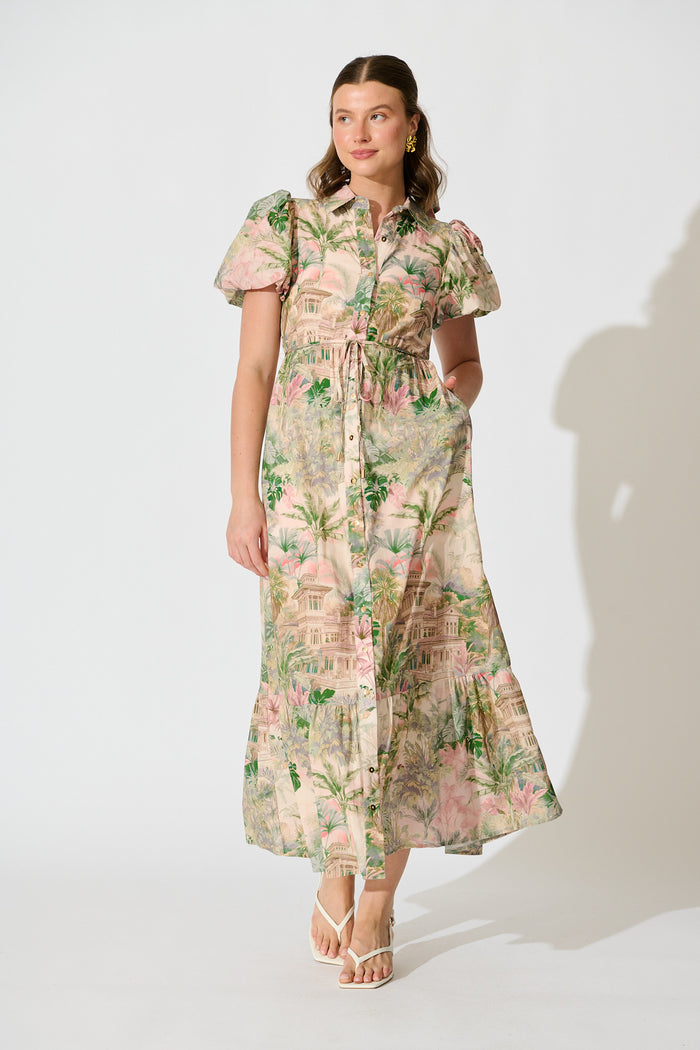 Palm Serenade Maxi Dress in Multi Palm Tree Print full length
